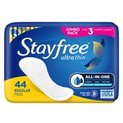 Stayfree Ultra Thin Pads without Wings, Regular Absorbency, (44 Count)