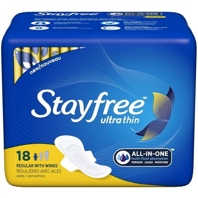 Stayfree Ultra Thin Regular Pads with Wings, 18 Count