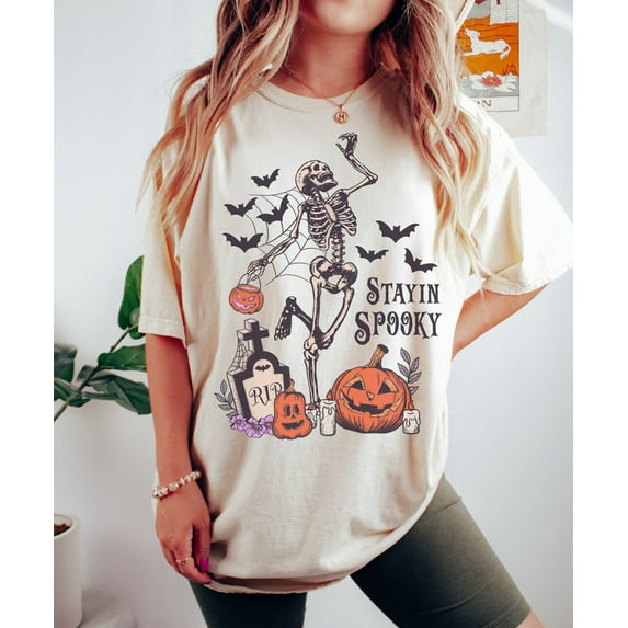 Stayin Spooky Halloween Shirt, T-Shirt, Fun Trick or Treat Skeleton Tee, Gift For Halloween, Witch Tshirt, Fall Teeshirt