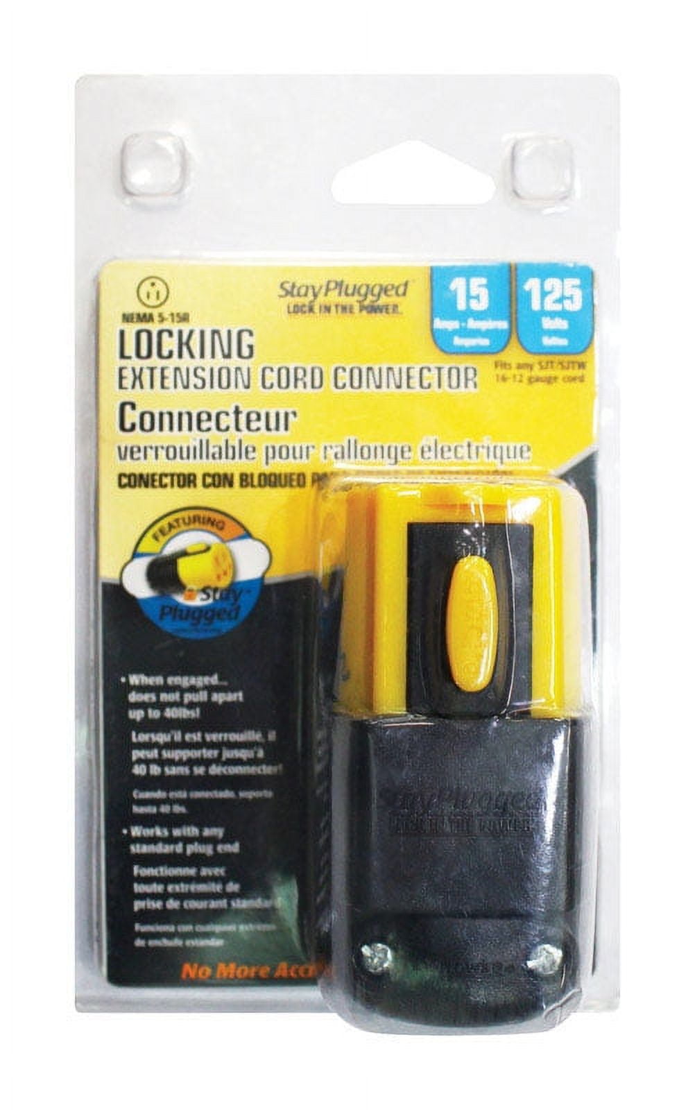 Stayplugged Locking Extension Cord Connector 15 Amp Cd Pack of 6 -  Walmart.com, image size:1002x1600