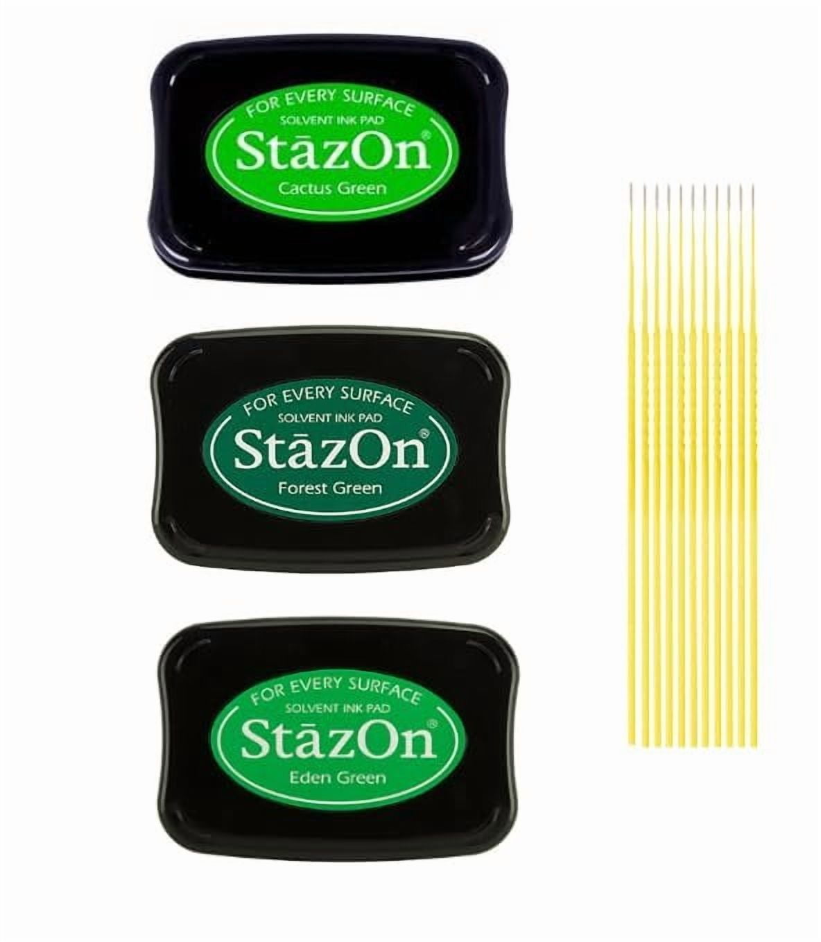 StazOn Multi-Surface Solvent Ink Pad Bundle - 3 Pk StazOn Solvent Ink Pads - Cactus Green, Eden Green, Forest Green - with Trebbies Detail Sticks