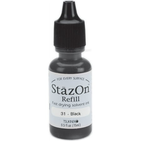 Tsukineko 1/2 Fluid Ounce StazOn Multi-Surface Inker, Jet Black