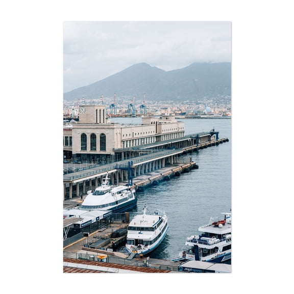 Stazione Marittima - Naples Campania Italy Photography Harbor Boat Architecture Coast City Travel Poster Mountain Unframed Wall Art Print 40 x 60 inches