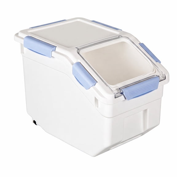 Stcellnmex 1 Pack Gray Airtight Food Storage Bin 20Lbs With Wheels Measuring Cup Plastic Grain Pet Food Container
