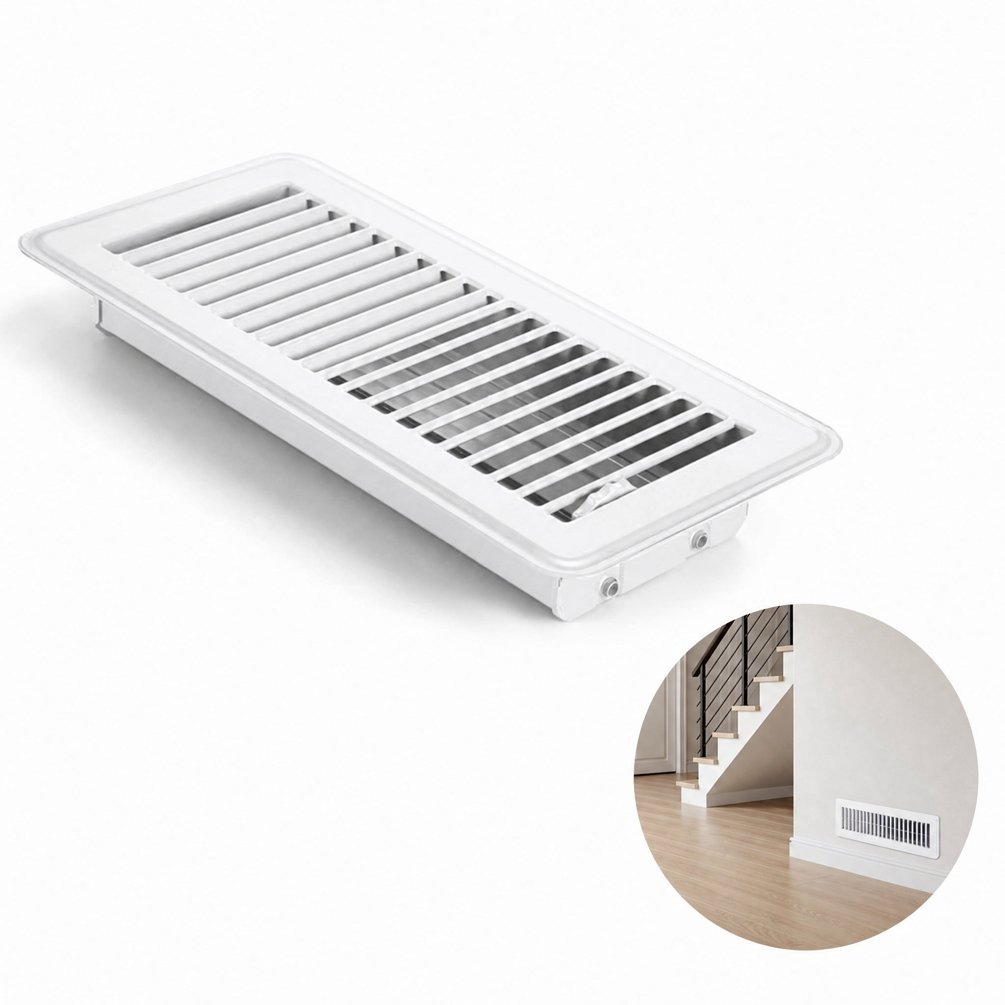 Stcellnmex 1 Pc 4 x 10 Inch Heavy Duty Metal Floor Vent Covers Floor Register With Rust Proof Finish For Home Floor Heater(White)