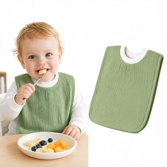 Stcellnmex 1 Pc Green Muslin Pullover Baby Bib, Full Coverage Absorbent Waterproof Toddler Slip on Towel Bib