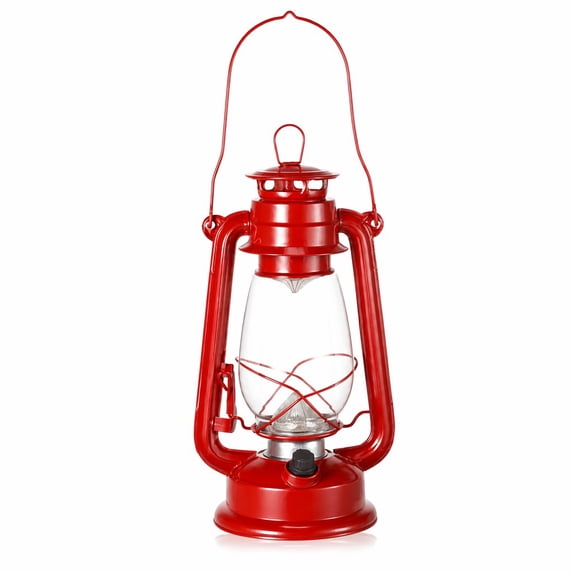 Stcellnmex 1 Pcs 7.5 Inch Vintage LED Hurricane Lantern Red Metal Outdoor Battery Operated Lantern with Warm LEDs and Dimmer Switch for Halloween Christmas Indoor Farmhouse Camping Decor