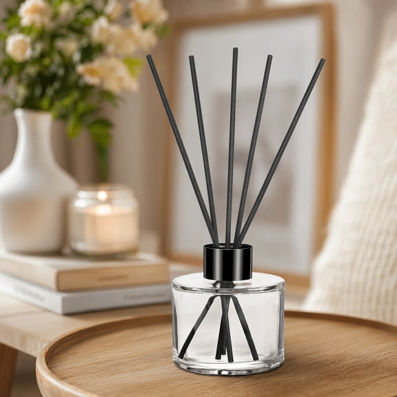 Stcellnmex 1 Set 100ml Empty Refillable Glass Reed Diffuser Bottle Round Jar with Black Caps and Rattan Sticks for Home Fragrance DIY Decoration