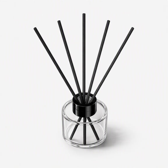 Stcellnmex 1 Set 100ml Empty Refillable Glass Reed Diffuser Bottle Round Jar with Black Caps and Rattan Sticks for Home Fragrance DIY Decoration