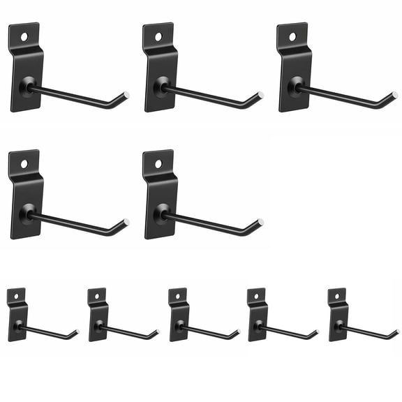 Stcellnmex 10 Pack Black Heavy Duty Metal Slatwall Display Hooks 4 Inch and 6 Inch Panel Hanger Shelf Brackets for Garage Retail Shop Use