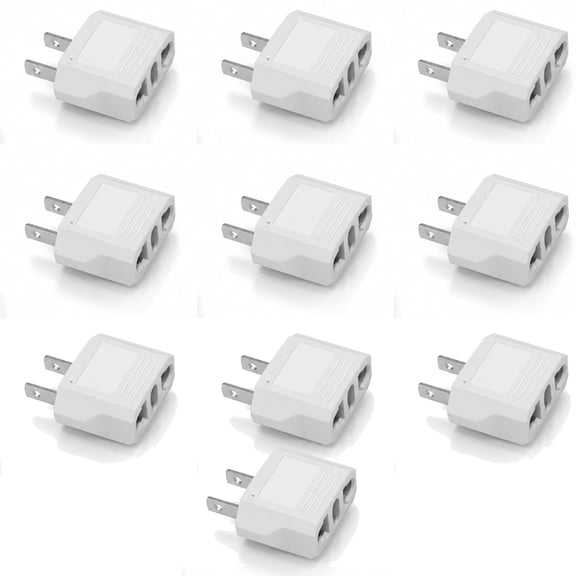 Stcellnmex 10 Pack White EU To US Travel Plug Adapter Universal Electrical Outlet Power Connector Converter
