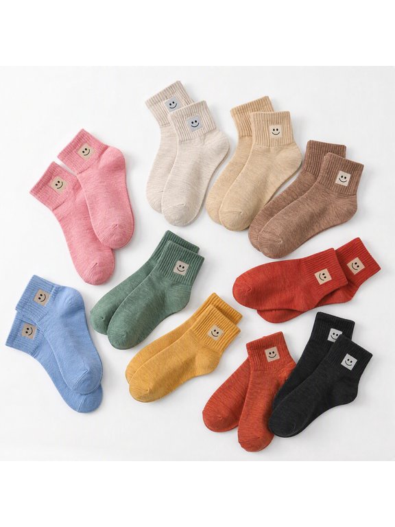 10 Pairs Smile Face Ankle Socks 10 Colors Cotton Spandex Casual for Daily Wear