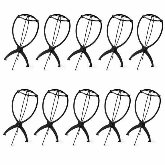 Stcellnmex 10 Pcs Collapsible Portable Wig Stand 13.8 Inch Travel Wig Holder Display for Women Black