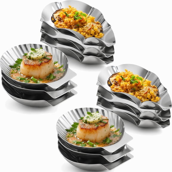 Stcellnmex 12 Pcs Reusable Large Stainless Steel Oyster Shells Grillable Scallop Shells Baking Dish Silver