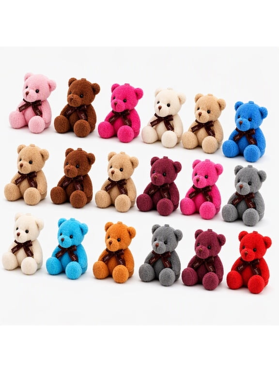 18 Pcs Mini Teddy Bears 4.72 Inch Soft Plush with Bowtie for Keychain Craft Decor