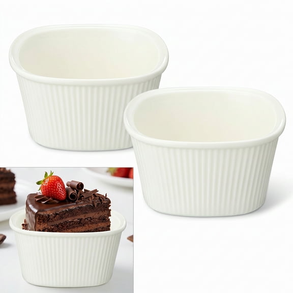 Stcellnmex 2 Pack 6 oz White Square Ceramic Ramekins Bowls Oven Safe for Baking Cooking Souffle Creme Brulee Pudding Lava Cakes Custard Cups