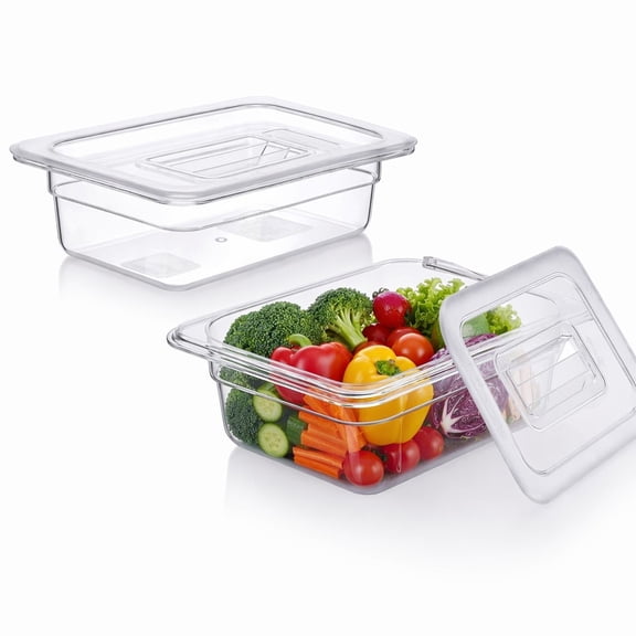 Stcellnmex 2 Pack Clear 1 Quart 2.6 Inch 1/6 Square Polycarbonate Food Pan With Lids Commercial Kitchen Prep Storage Containers