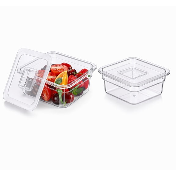Stcellnmex 2 Pack Clear 1 Quart 2.6 Inch 1/6 Square Polycarbonate Food Pan With Lids Commercial Kitchen Prep Storage Containers