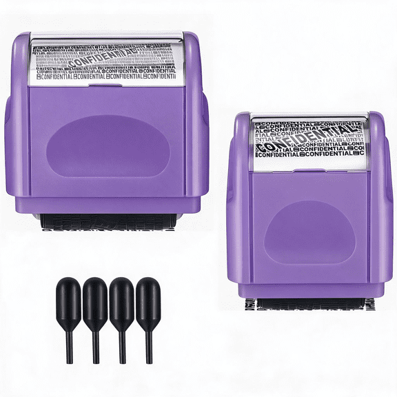 Stcellnmex 2 Pack Privacy Roller Stamp with 4 Refill Inks for Identity Protection Confidential Blocker Purple
