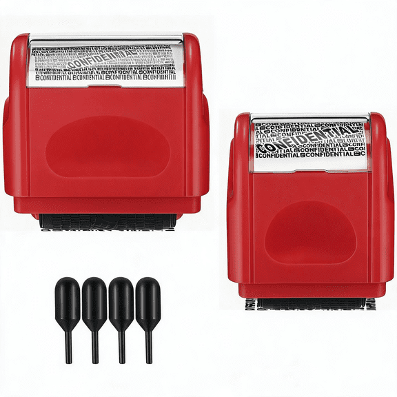 Stcellnmex 2 Pack Privacy Roller Stamp with 4 Refill Inks for Identity Protection Confidential Blocker Red