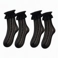 thumbnail image 1 of Stcellnmex 2 Pairs Black Women Lace Socks, Ruffle Frilly Ankle Socks, Cute Lolita Lace Trim Dress Socks for Accessories, 1 of 5