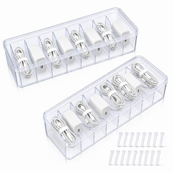 Stcellnmex Plastic Wire & Cable Organizers with Wire Ties, Clear, 2 Count