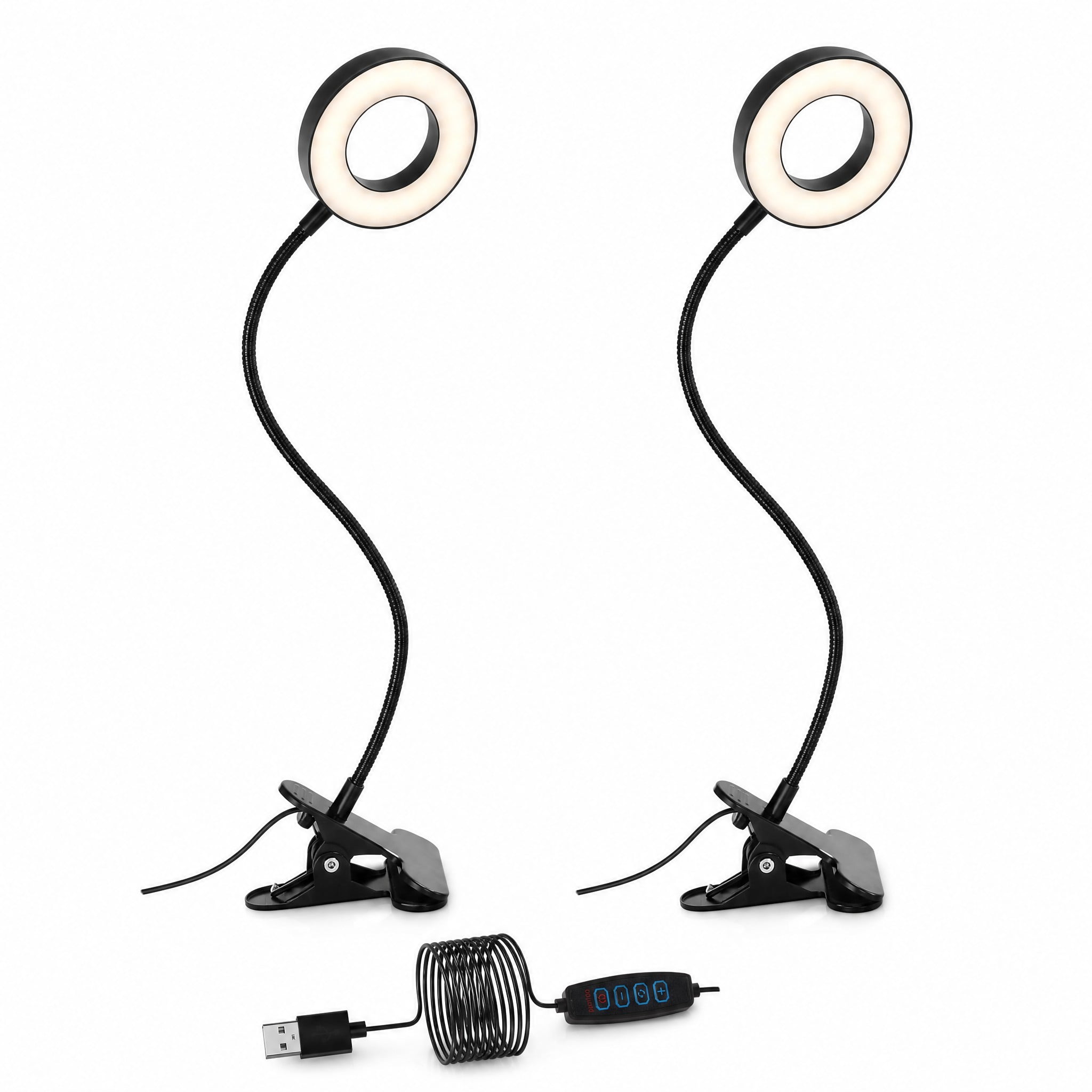Stcellnmex 2 Pcs Clip on Light 48 LEDs USB Ring Light 3 Color Modes 10 Brightness Dimmable 360 Flexible Neck Eye Protection