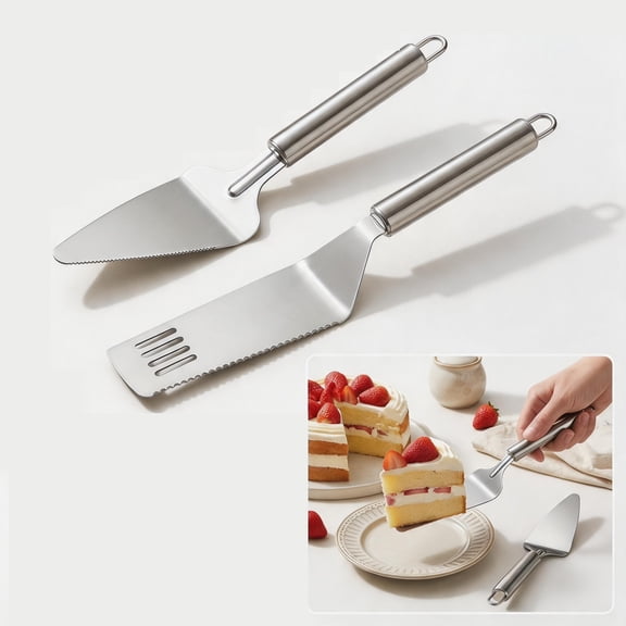 Stcellnmex 2 Pieces One Size Stainless Steel Pie Server Set, Multi-function Cake Spatula Knife for Pie Lasagna Cutting, Packing Enhanced Version