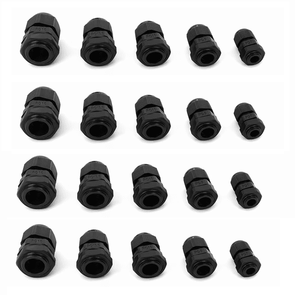 Stcellnmex 20 Pack Plastic Waterproof Adjustable Cable Glands Joints PG7 PG9 PG11 PG13.5 PG16 Fits 3.5-13mm Cables