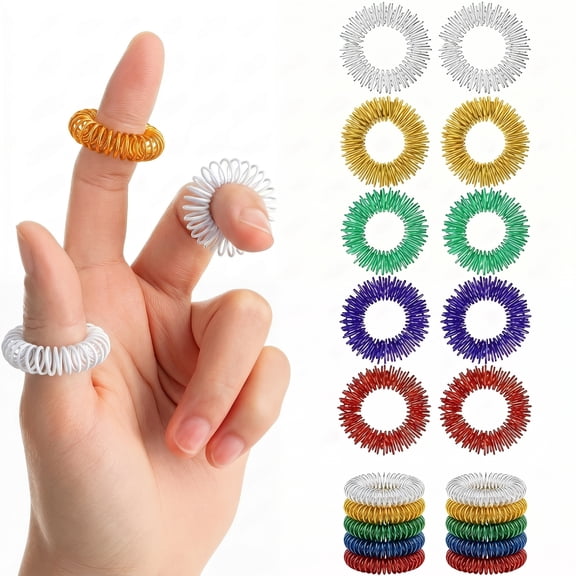 Stcellnmex 20 Pcs Acupressure Rings Spiky Sensory Rings for Fingers Stress Relief Fidget Massager