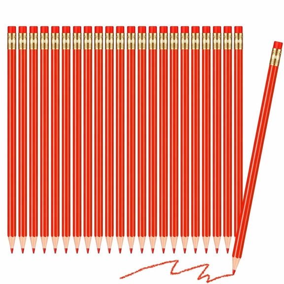 Stcellnmex 24 Pack Pre Sharpened 2HB Red Checking Pencils With Eraser Erasable For Test Grading Map Coloring Office Editing Red