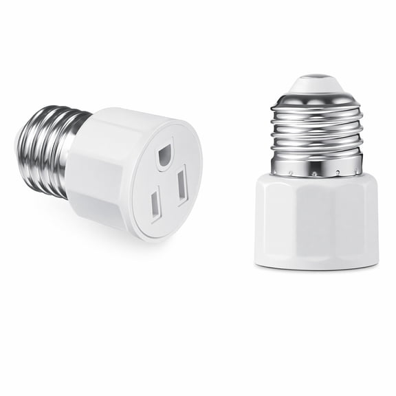 Stcellnmex 3 Prong Polarized Light Bulb Socket Adapter White, E26 E27 Socket to Plug Converter 2 Pack for Patio Garage Porch