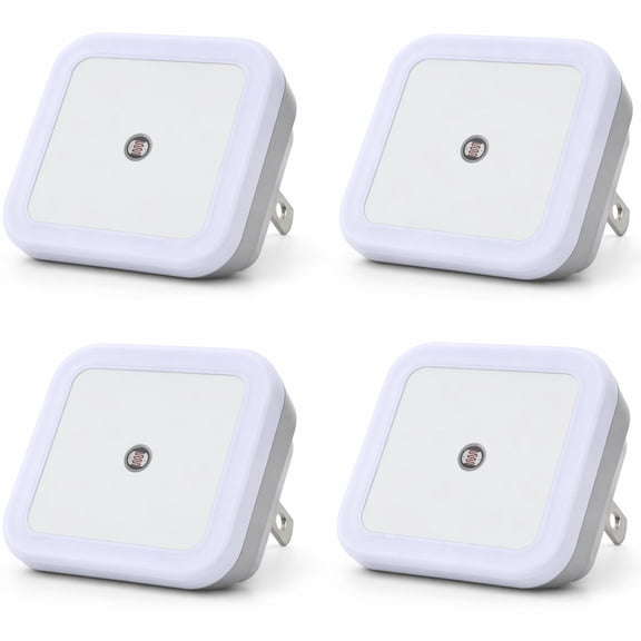 Stcellnmex 4 Pack White Plug In LED Night Lights Smart Dark Sensor Automatic Wall Lights for Bedroom Bathroom Toilet Stairs Kitchen