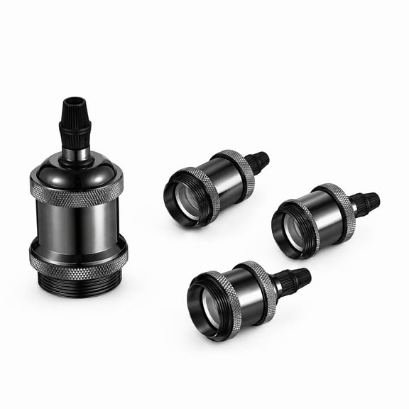 Stcellnmex 4 Packs E26 Vintage Ceramic Lamp Socket Black Edison Industrial Metal Light Holder 600 Degrees Heat Resistant For DIY Lighting Replacement
