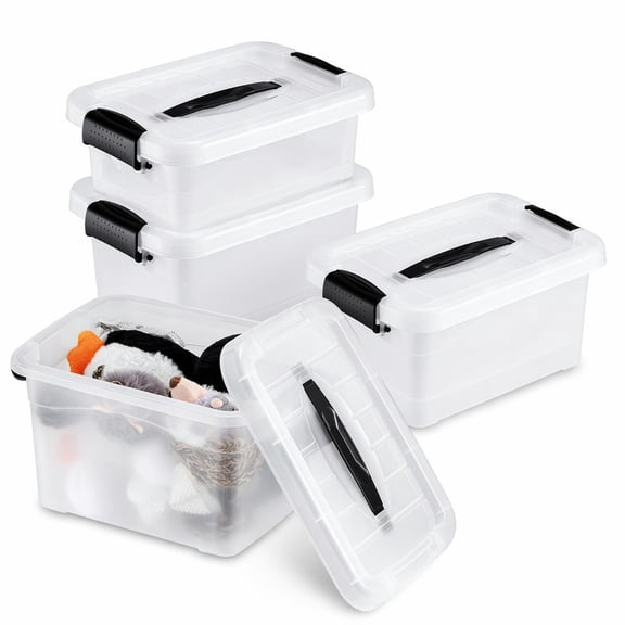 Stcellnmex 4 Pcs 6 Qt Clear Plastic Storage Bins With Lid And Latching Buckles Stackable Organizing Tote Container