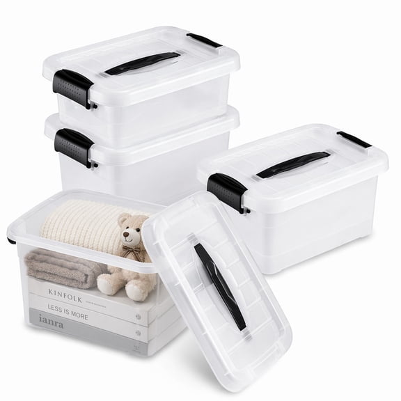 Stcellnmex 4 Pcs 6 Qt Clear Plastic Storage Bins With Lid And Latching Buckles Stackable Organizing Tote Container