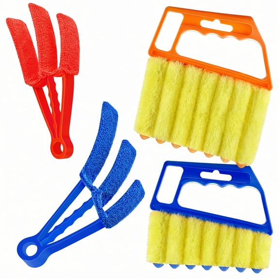 Stcellnmex 4 Pcs 7 Finger Venetian Blind Cleaner Brush Handheld Duster Tool for Window Shutter Air Conditioner Dust Cleaning(Orange, Blue, Red)