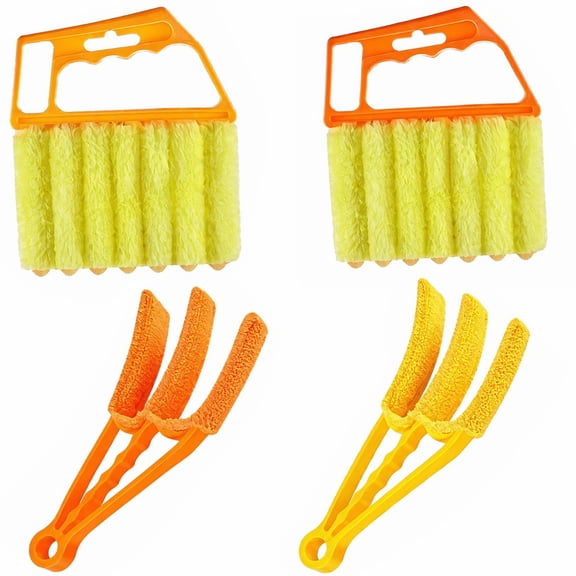 Stcellnmex 4 Pcs 7 Finger Venetian Blind Cleaner Brush Handheld Duster Tool for Window Shutter Air Conditioner Dust Cleaning(Yellow, Orange)
