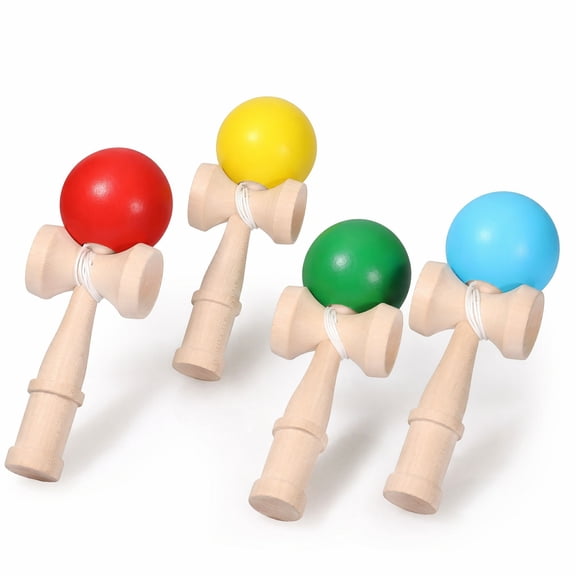Stcellnmex 4 Pcs Classic Wooden Kendama Hand Eye Coordination Training Tool Vintage Cup and Ball Practice Accessory for Beginner Daily Practice and Birthday Party Gift Arrangement