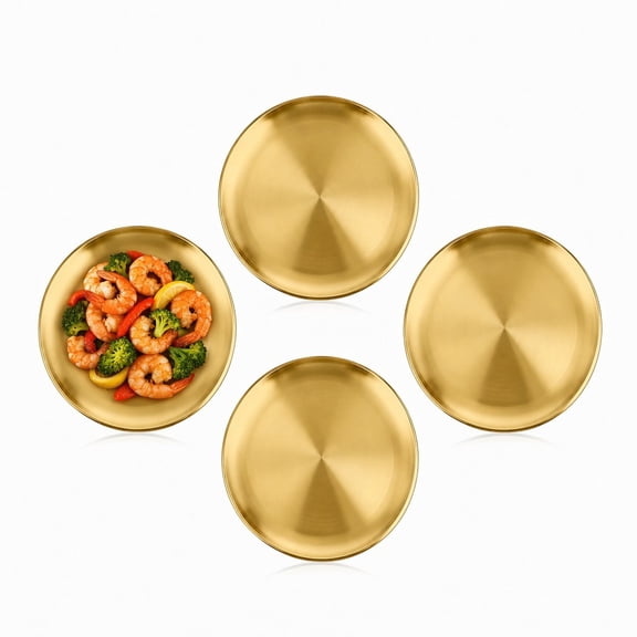Stcellnmex 4 Pieces 8 Inch Stainless Steel Round Pizza Pans Bakeware Trays for Oven Kitchen Baking Gold