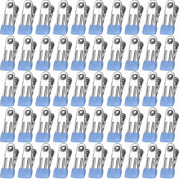 Stcellnmex 50 Pcs Blue Stainless Steel Clothes Pins 2.17 Inch Heavy Duty Clips for Laundry Food Sock Photo Towel Snack