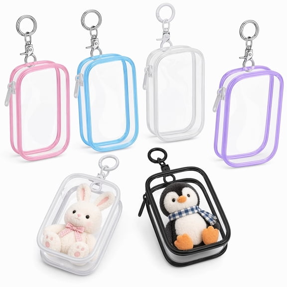 Stcellnmex 6 Pcs Rectangular Clear Figure Display Bags 10cm Portable Hanging Keychain Pouches for Blind Box Figure Storage Display