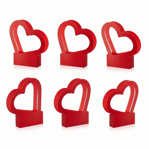 Stcellnmex 6 Pcs Red Heart Shaped Flower Boxes with Handle, Empty Gift Bags for Bouquets Wedding Bridal Baby Shower Engagement Party Supply