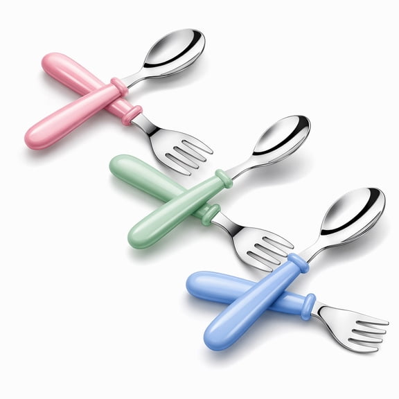 Stcellnmex 6 Pieces Colored Stainless Steel Fork and Spoon Silverware Set Round Handle Flatware Dishwasher Safe for Home Restaurant Kitchen
