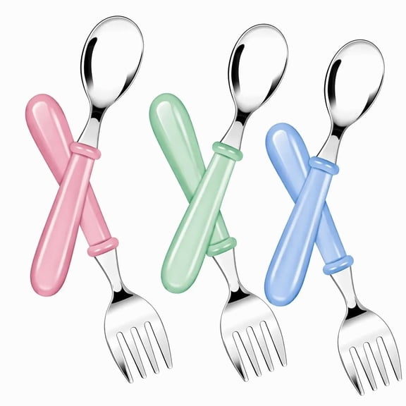 Stcellnmex 6 Pieces Colored Stainless Steel Fork and Spoon Silverware Set Round Handle Flatware Dishwasher Safe for Home Restaurant Kitchen