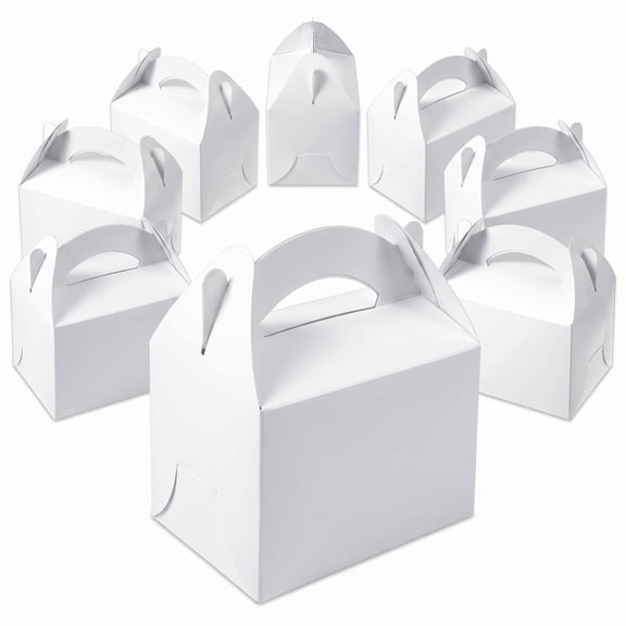 Stcellnmex 8 Pcs Party Favor Treat Boxes White Gable Gift Box with Handle 4.5x3.1x3.1 Inch