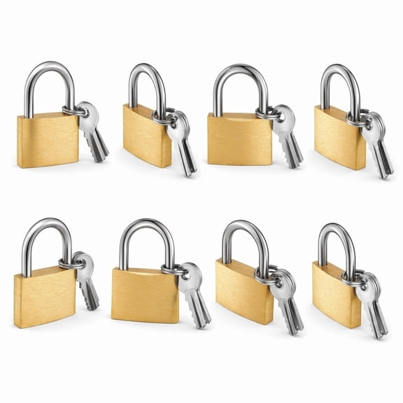 Stcellnmex 8 Pcs Solid Brass Padlocks, Keyed Alike Locks with Key, 0.98 Inch Wide Body Weatherproof Padlock, Hardened Steel Shackle Luggage Lock for Shed, Storage Unit, Gym, Fence, Suitcase