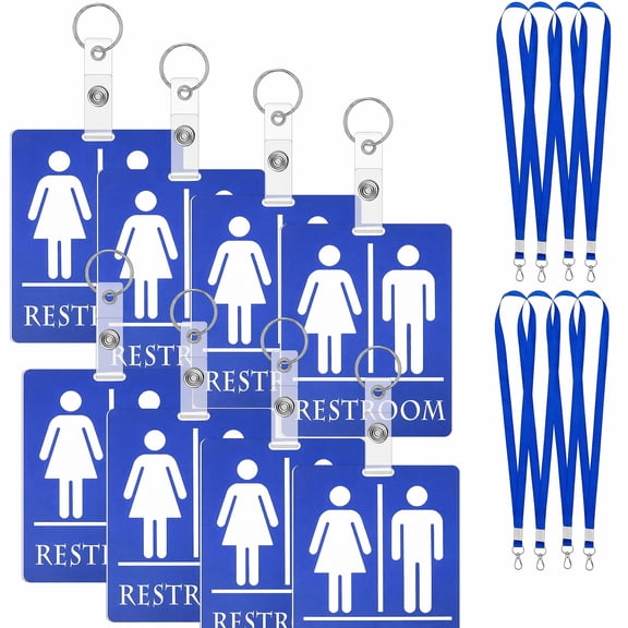Stcellnmex 8 Set Bathroom Pass Hall Pass for Classroom with Keychain Holder Lanyard Blue