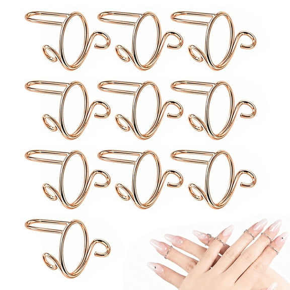 Stcellnmex Adjustable Reusable Nail Rings No Adhesive Fingernail Decoration Gold 10 Pack