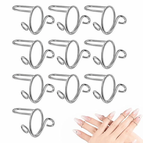 Stcellnmex Adjustable Reusable Nail Rings No Adhesive Fingernail Decoration Silver 10 Pack